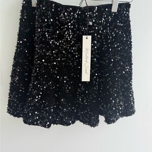 Mustard Seed Black Sequin Mini Skirt